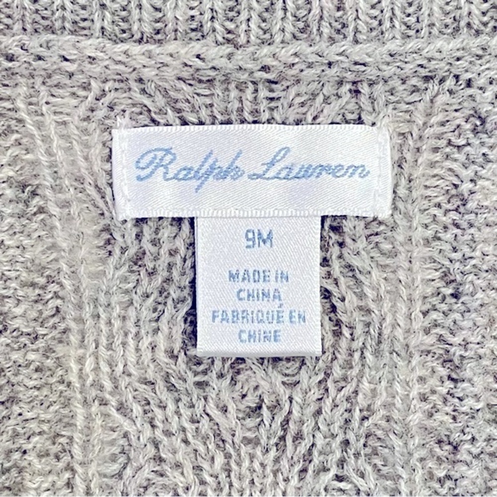 Ralph Lauren Cardigan Sweater Boys 9M Girls Cable Knit Shawl Collar Merino Wool - Picture 4 of 5